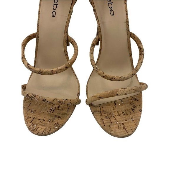 Bebe BERDINE Size 8.5 Glittery Cork Ankle Strap High Heels EUC - Picture 3 of 10